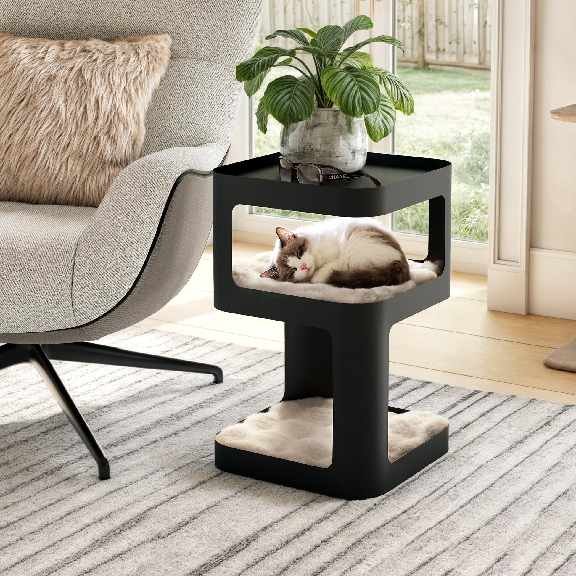 Eureka Ergonomic  Living Room with 3-Tier Cat Tower & Side Table,Black