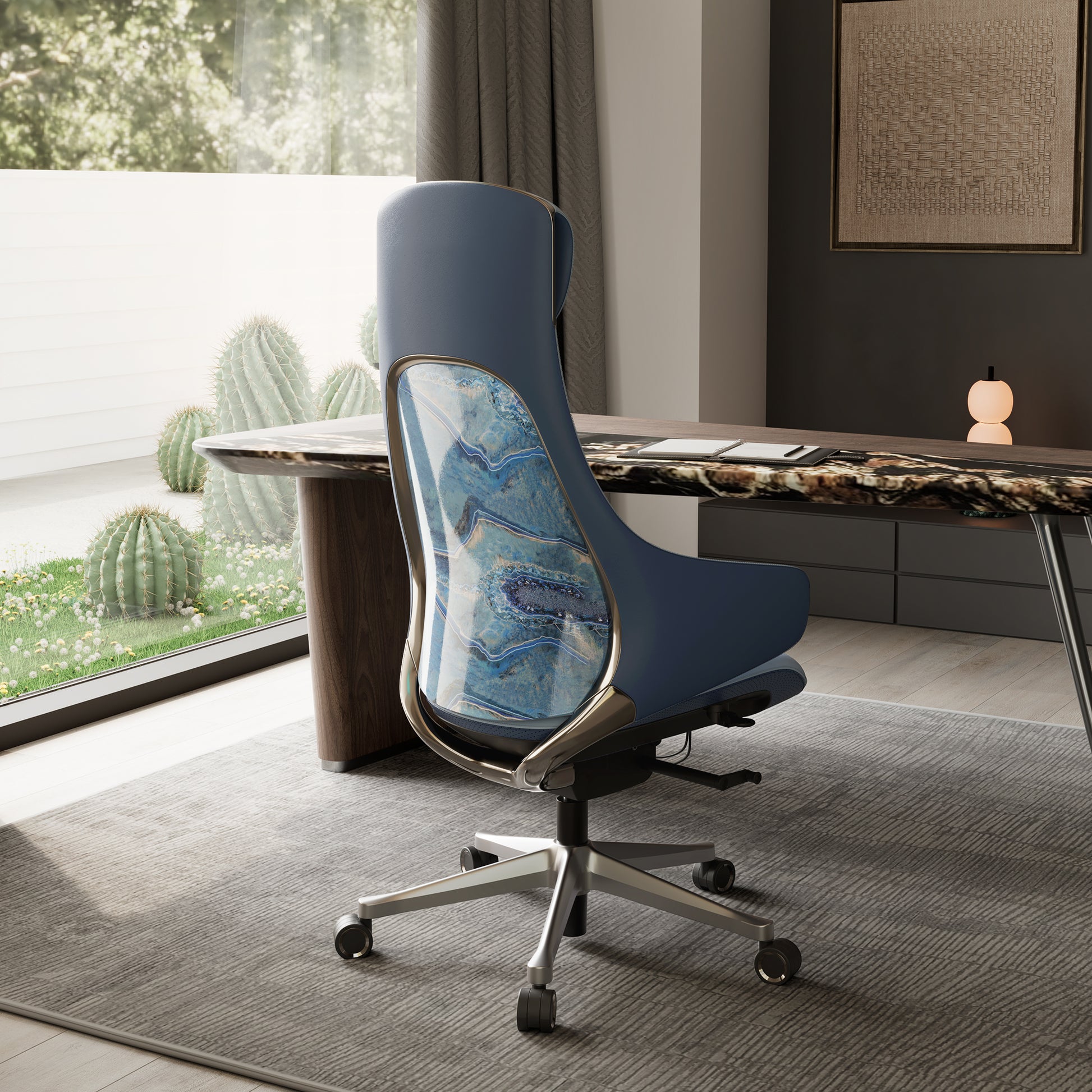 Modern stylish executive chair and slate deskt, Blue