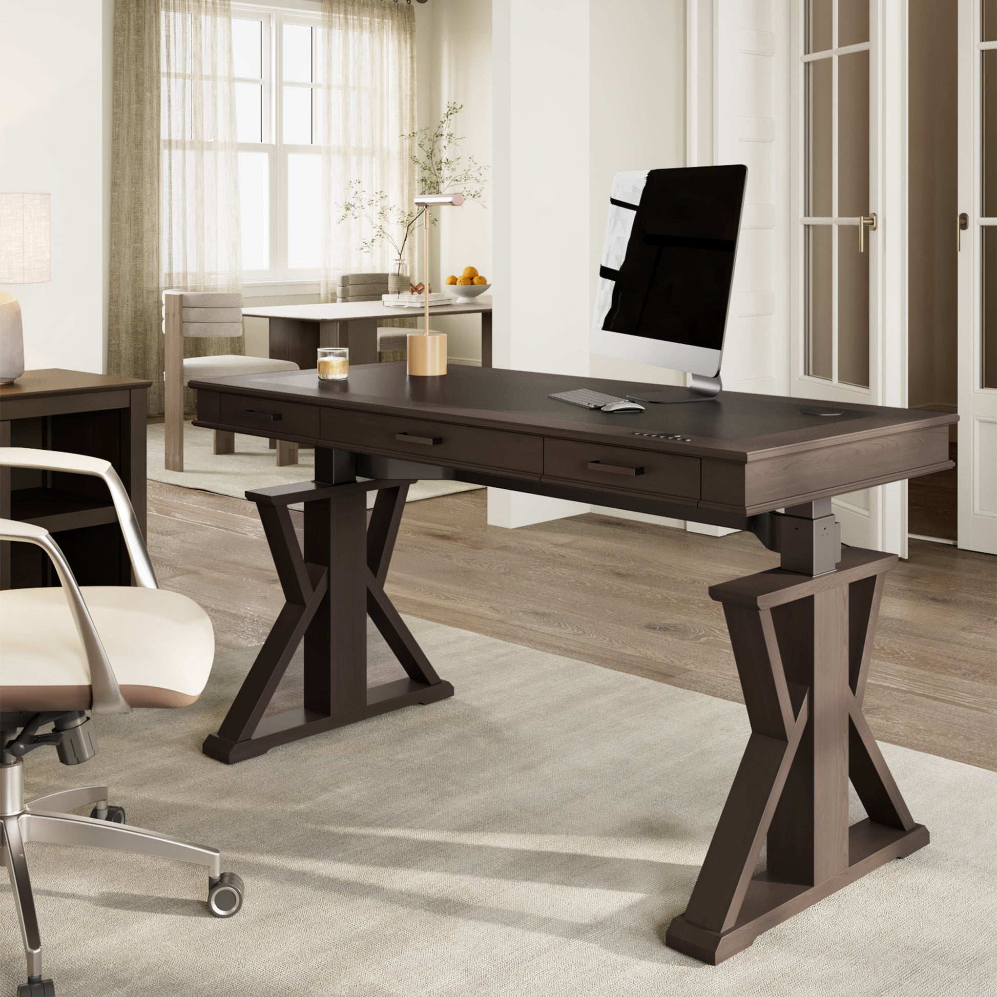 Eureka Ark X 60'' Executive Standing Desk with Leather Finish Desktop for Home Office