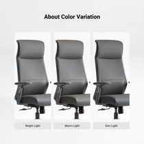 Eureka Ergonomic Valen Microfiber Leather Executive Office Chair showcasing color variation under warm, bright, and dim light.