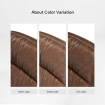 Eureka Ergonomic Brown PU leather Regal office chair texture and cushioning under warm, bright, and dim lighting.