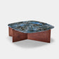 41" Walnut & Blue Jade Marble Irregular Coffee Table with Side Table Set