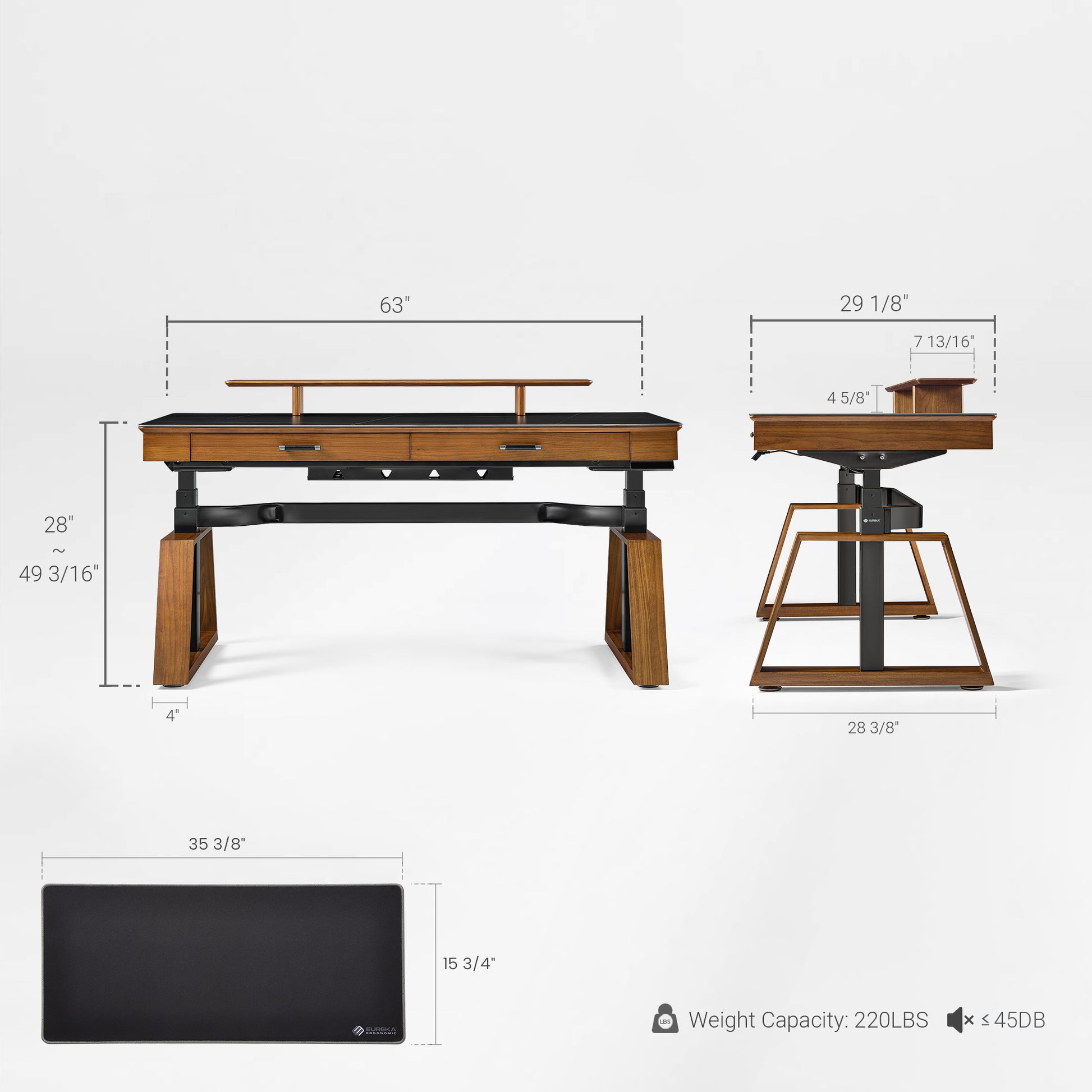 Eureka Ergonomic Ark desk measurements and weight capacity