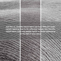 Grayson Power Recliner Chair Gray Chenille Velvet Fabric Detail, Light Reflection Varies Color.