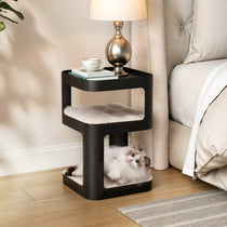 Black 3-Tier Cat Tower Side Table With Cat Bed, Modern Design.