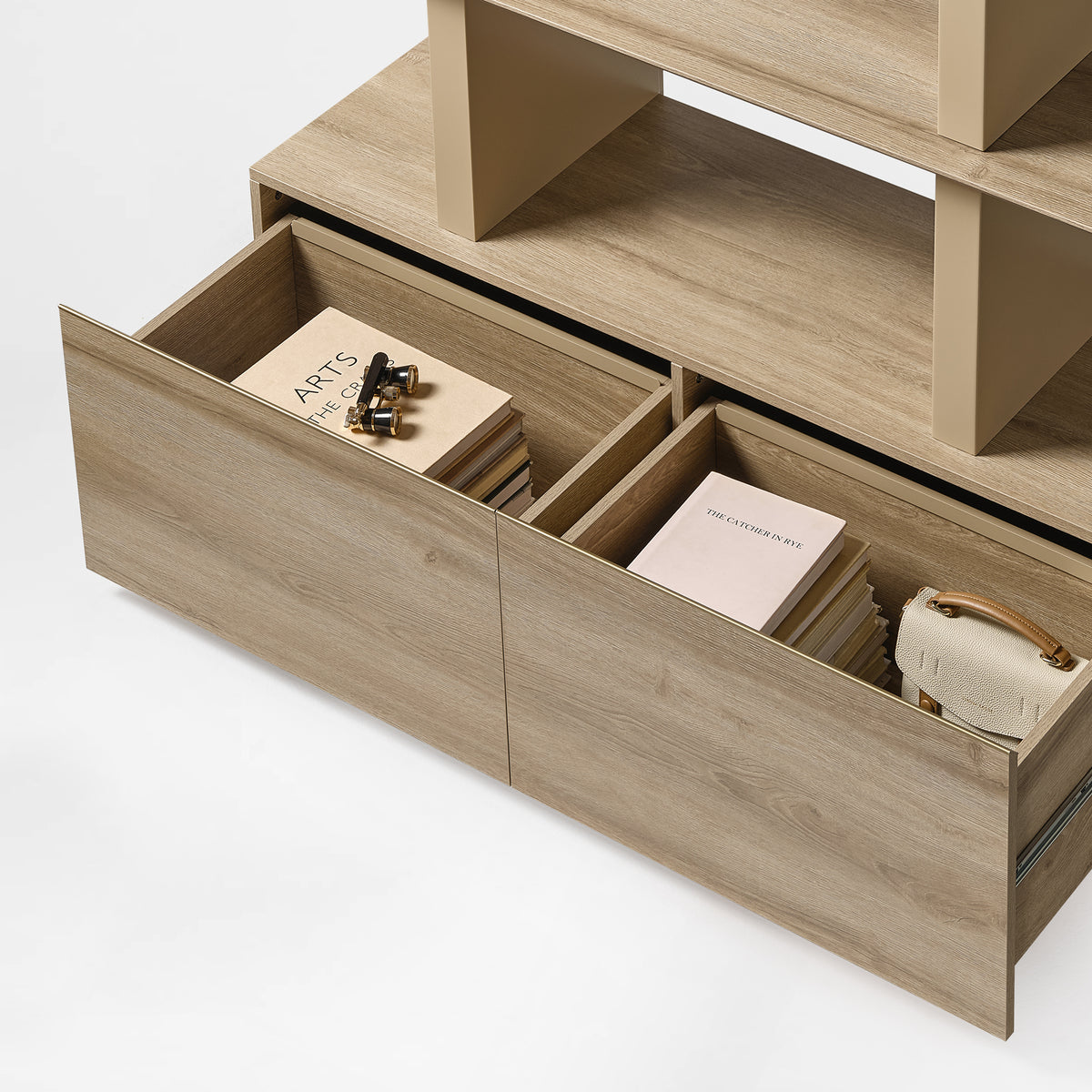 Eureka Ergonomic Ark 78 inch oak bookshelf with two spacious drawers for concealed storage