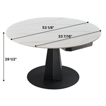 Amelia Round Extending Dining Table, White Granite Top and Black Base, 33-53 Extending, Modern Design.