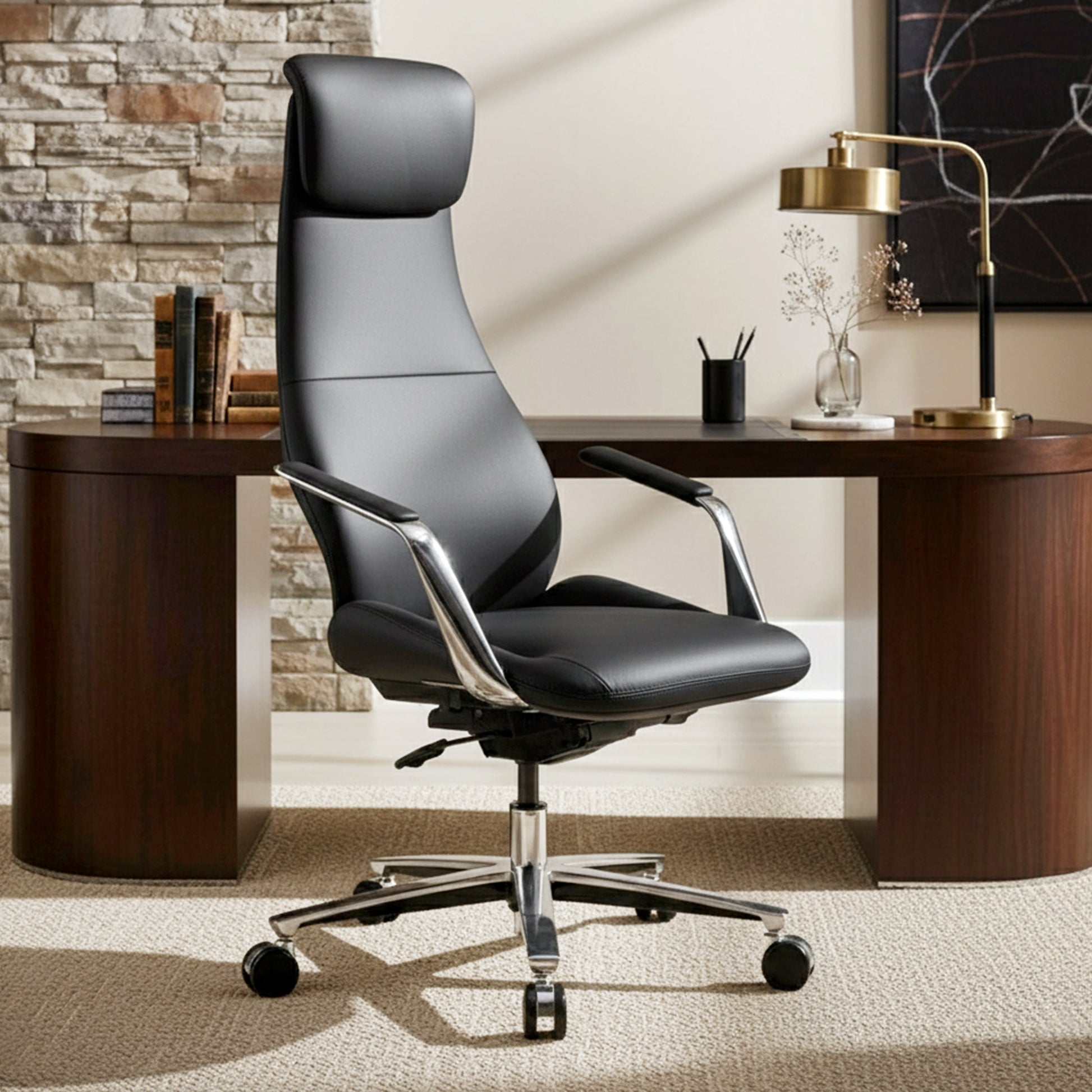 Serene Aaron Genuine Leather Executive Office Chair - Black