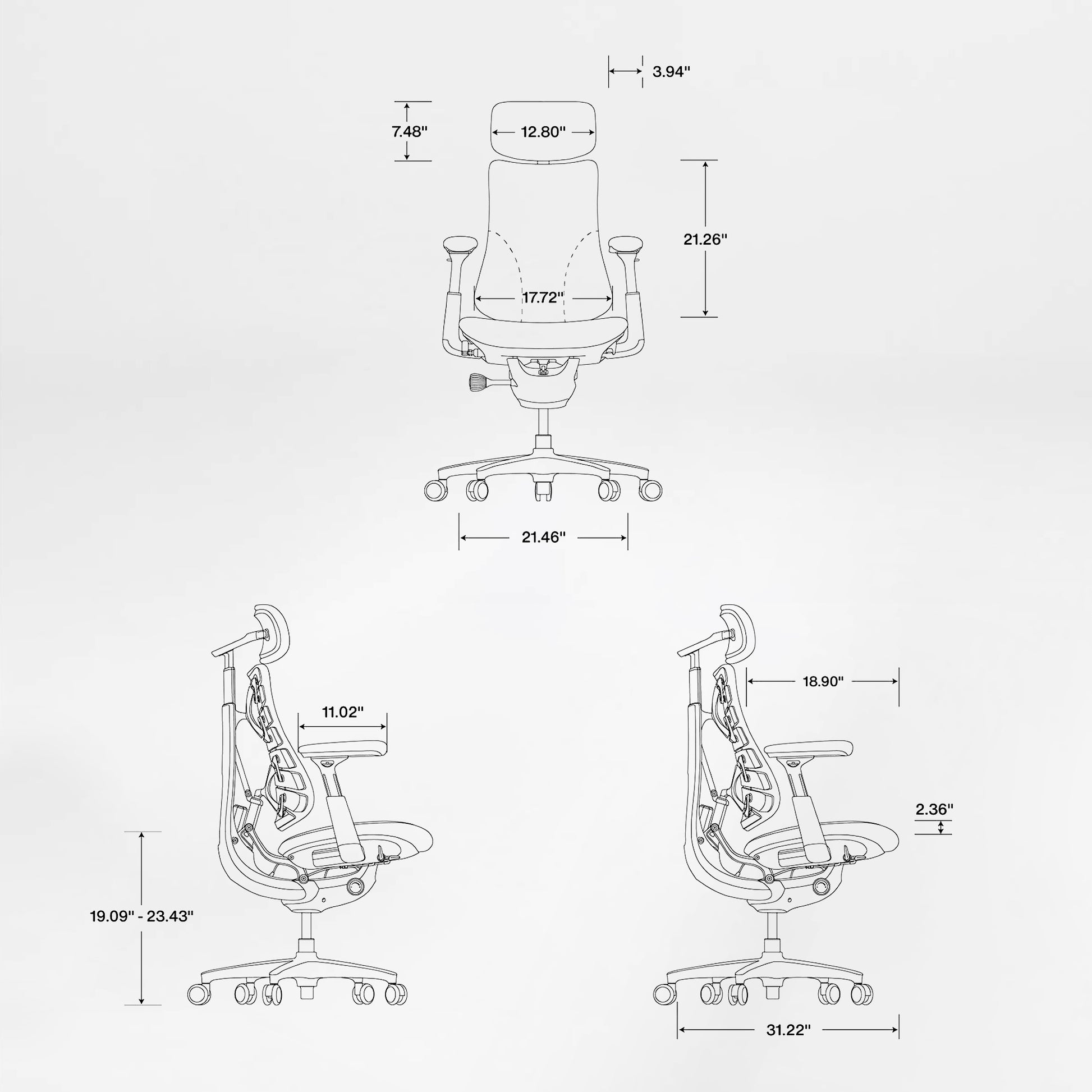 Eureka Ergonomic LiberNovo Omni Pro white chair dimensions