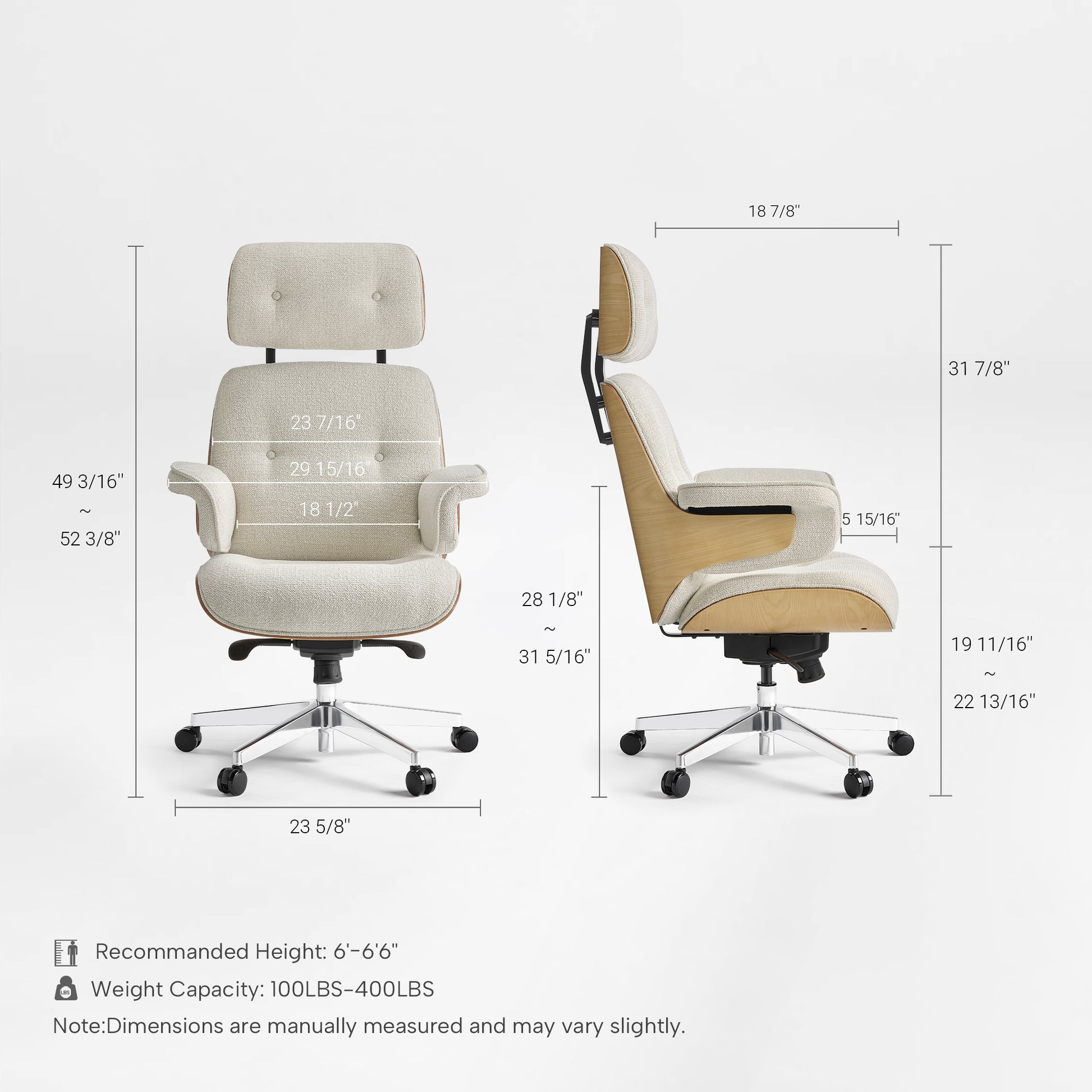 Eureka Ergonomic Mathias ivory upholstered chair dimensions
