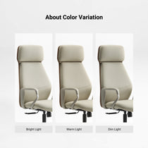 Eureka Ergonomic Aric Faux Leather Executive Office Chair front showcasing color variation under warm, bright, and dim light.