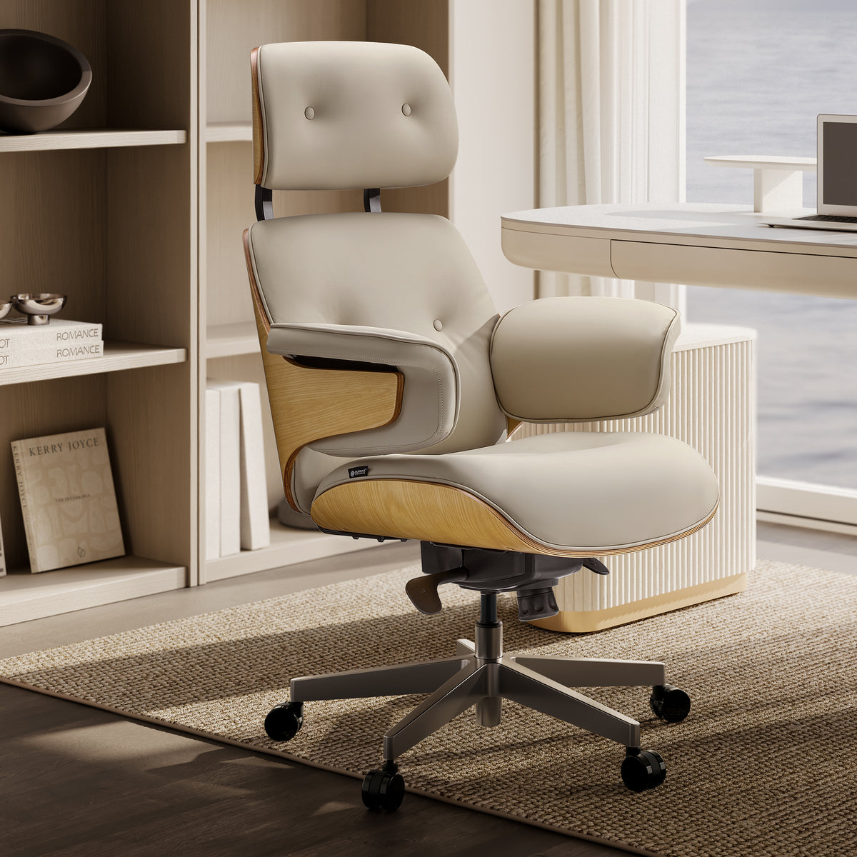 Eureka Ergonomic Mathias white leather chair in a study