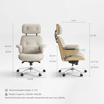 Eureka Ergonomic Mathias ivory leather chair dimensions diagram