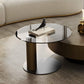 35" Brown Coffee Table with Glass Side Table Set of 2