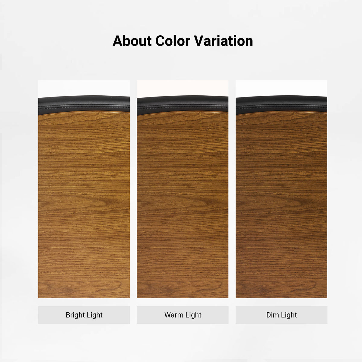 Eureka Ergonomic Mathias Mason chair color variation chart showing walnut finishes in different lighting