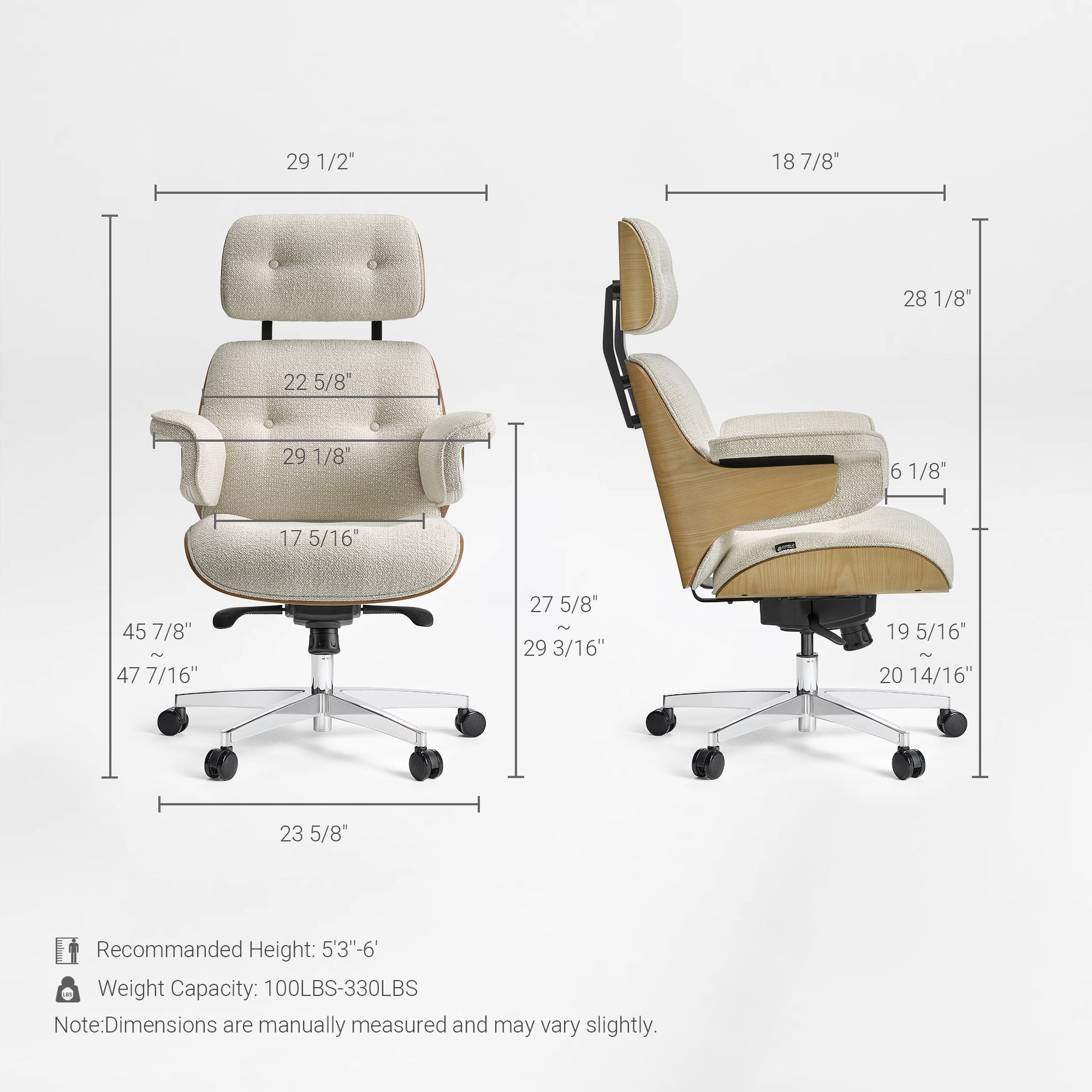 Eureka Ergonomic Mathias ivory chair dimensions diagram