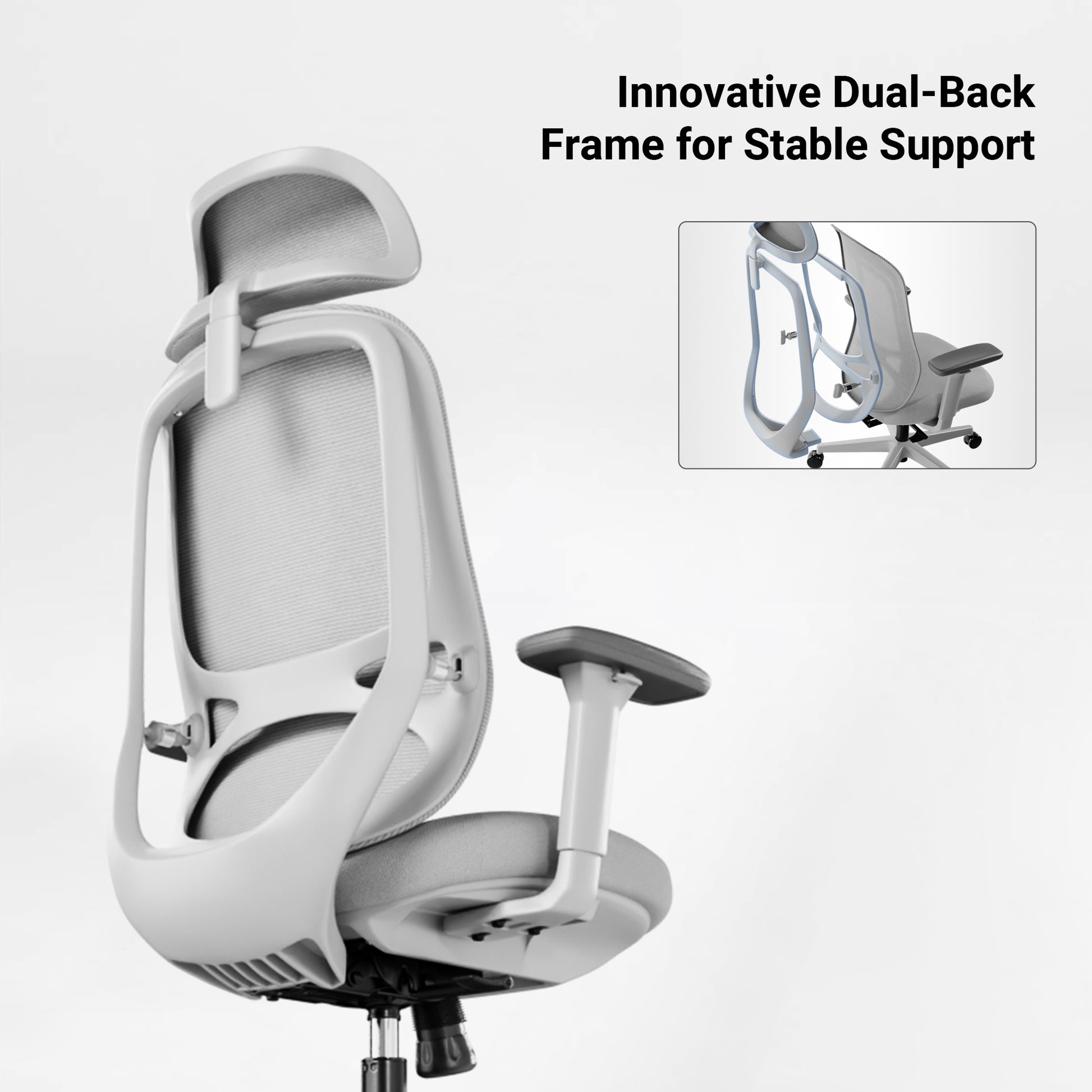 Eureka Ergonomic white chair dual back frame support