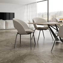 Shanean Velvet Dining Chairs in Off-White Around Dining Table, Modern Design, Elegant Dining Room.
