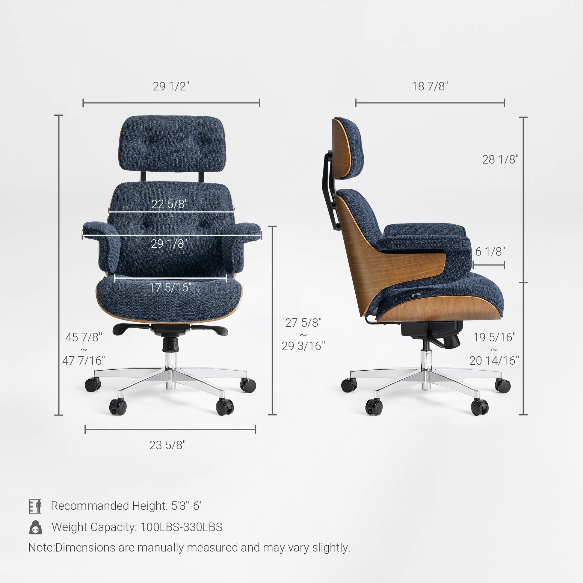Eureka Ergonomic Mathias navy chair dimensions diagram