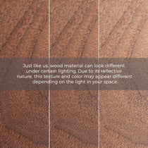 Walnut Wood Grain Variations On CT04 Coffee Table, Showing Texture and Color Shift Under Different Lighting.