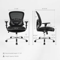 Eureka Ergonomic HOSS Big & Tall Heavy Duty Mesh Ergonomic Office Chair,Black Dimension