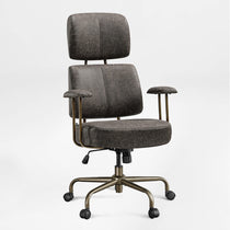 Cameron Adjustable Office Chair, Dark Gray Faux Leather, Ergonomic Design, Comfortable Headrest and Back Support.