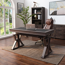 Eureka Ark X 60'' Executive Standing Desk with Leather Finish Desktop for Home Office