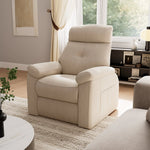 Beige Henry-Armrest Zero Gravity Recliner Chair, Cotton-Linen Fabric, Living Room Setting.