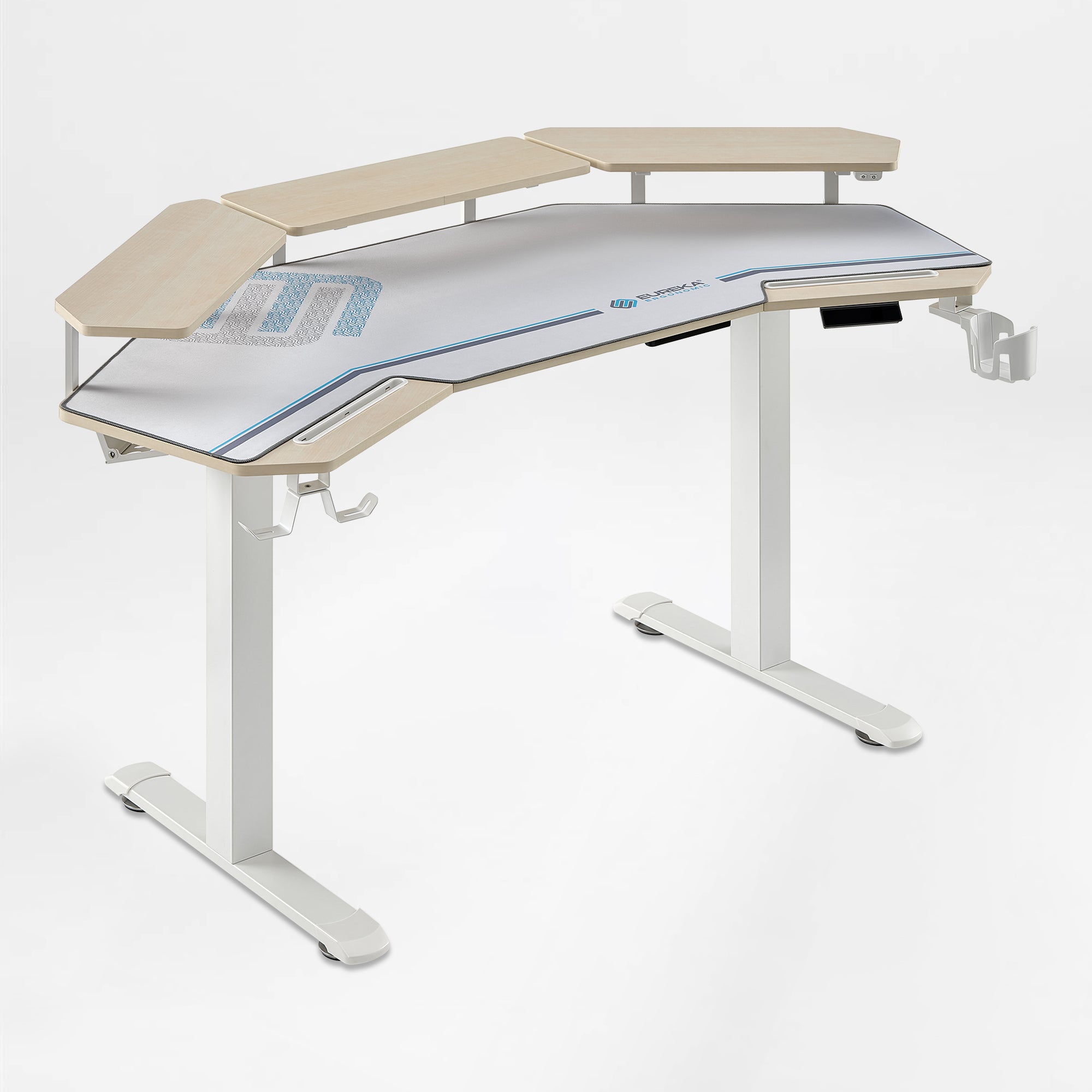 Eureka Ergonomic 63'' Wing Shaped Standing Desk with monitor shelves