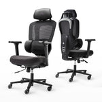 Front and back view of an ergonomic office chair, black|eurekaergonomic