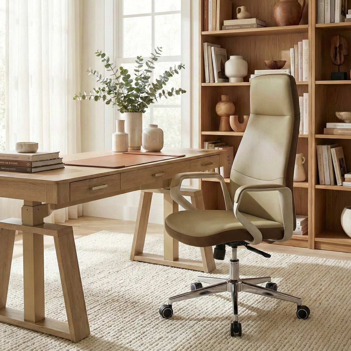 Eureka Ergonomic Home Office with Clara Faux Leather Executive Office Chair 