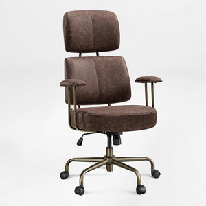 Cameron Office Chair: Brown Faux Leather, Adjustable Ergonomic Chair, Featuring Head and Back Support for Ultimate Comfort.