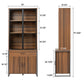 77'' Display Bookshelf with Glass Door and Storage Cabinets, Walnut