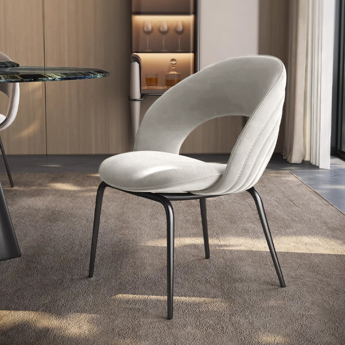 Eureka Modern Thread-Patterned Velvet Dining Chair 1 Pc,Off-White