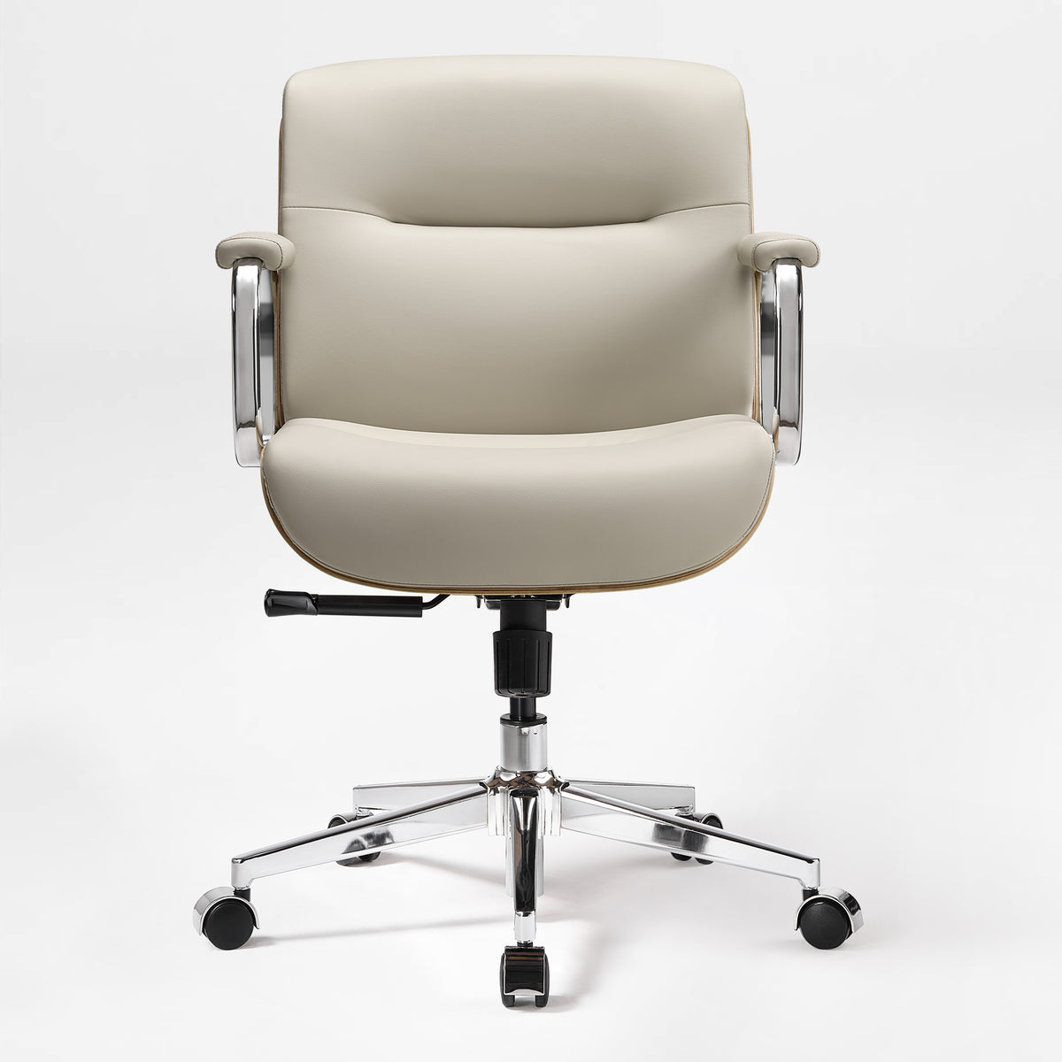 Eureka Ergonomic beige Mathias Mason low back office chair shown from the front on a white background