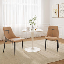 Couture Upholstered Dining Chairs in Turmeric Leather, Gray Accents, and Black Legs. Modern Dining Room Set.