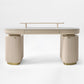 Eureka Ergonomic Opal Oval Executive Fixed Height Desk in Light Beige With Marble Top and Storage.
