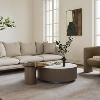 35" Round White Sintered Stone Coffee Table with Side Table Set