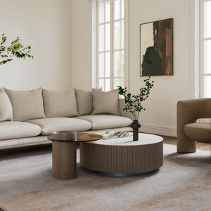 35" Round White Sintered Stone Coffee Table with Side Table Set