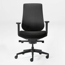 Eureka Ergonomic Lira ergonomic office chair, front view, black fabric seat and back, black armrests, five-star base with casters.