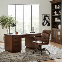 Eureka Ergonomic Brown PU leather home office chair with five-star base in a modern home office setting.