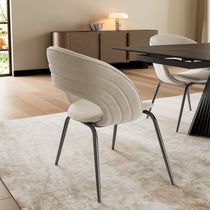 Shanean Velvet Dining Chair in Off-White With Metal Legs, Elegant Dining Room Design.