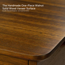 Handmade Walnut Desk Surface of the Ark Pro L-Shaped Standing Desk, Solid Wood Veneer, Natural Elegance and Sophistication.