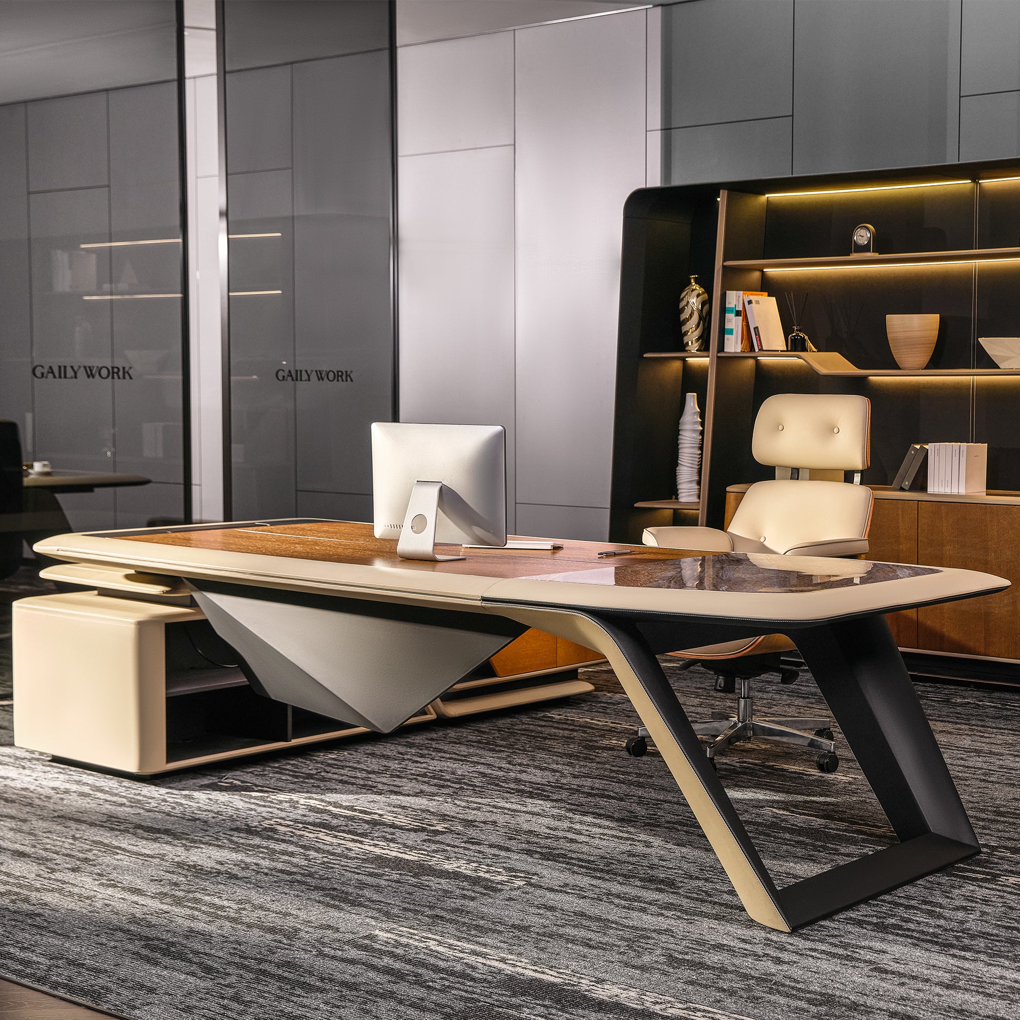 desk space 卓上インテリア Zen Lunar Executive Desk & Bookcase - Eureka Ergonomic