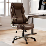 Galene, Home Office Chair, Brown, Breathable cushioned PU Leather Fabric, Lifestyle showing two drawer standing desk