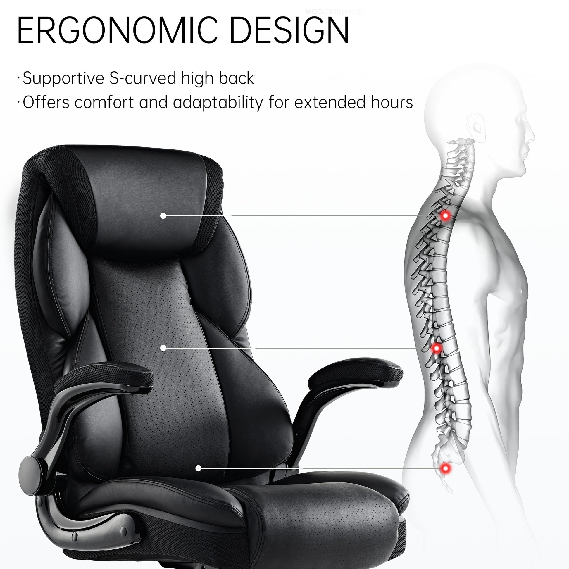 Galene, Home Office Chair, Black, Ergonomic Design, Supportive S-curved high back, Offers comfort and adaptability for extended hours