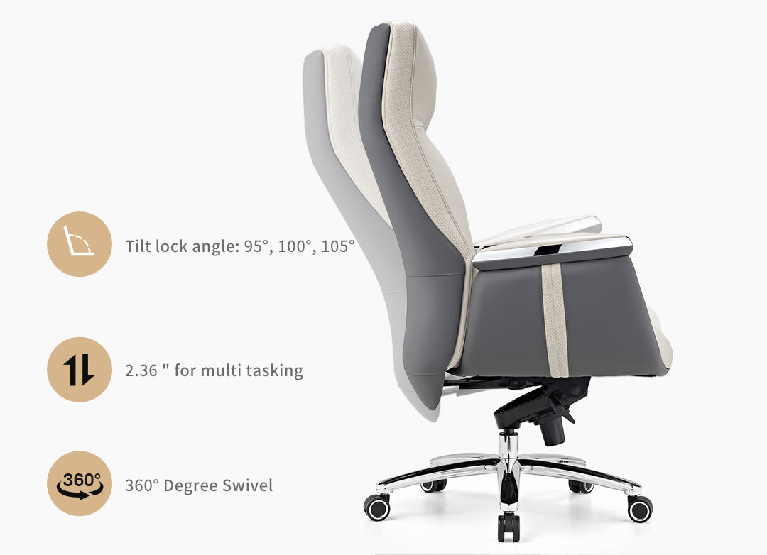 Executive Office Chair with Lockable Tilt Function,Beige Gray