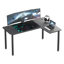 Eureka Ergonomic L-Shaped Gaming Desk With Triple Monitors, Black Desk Setup.
