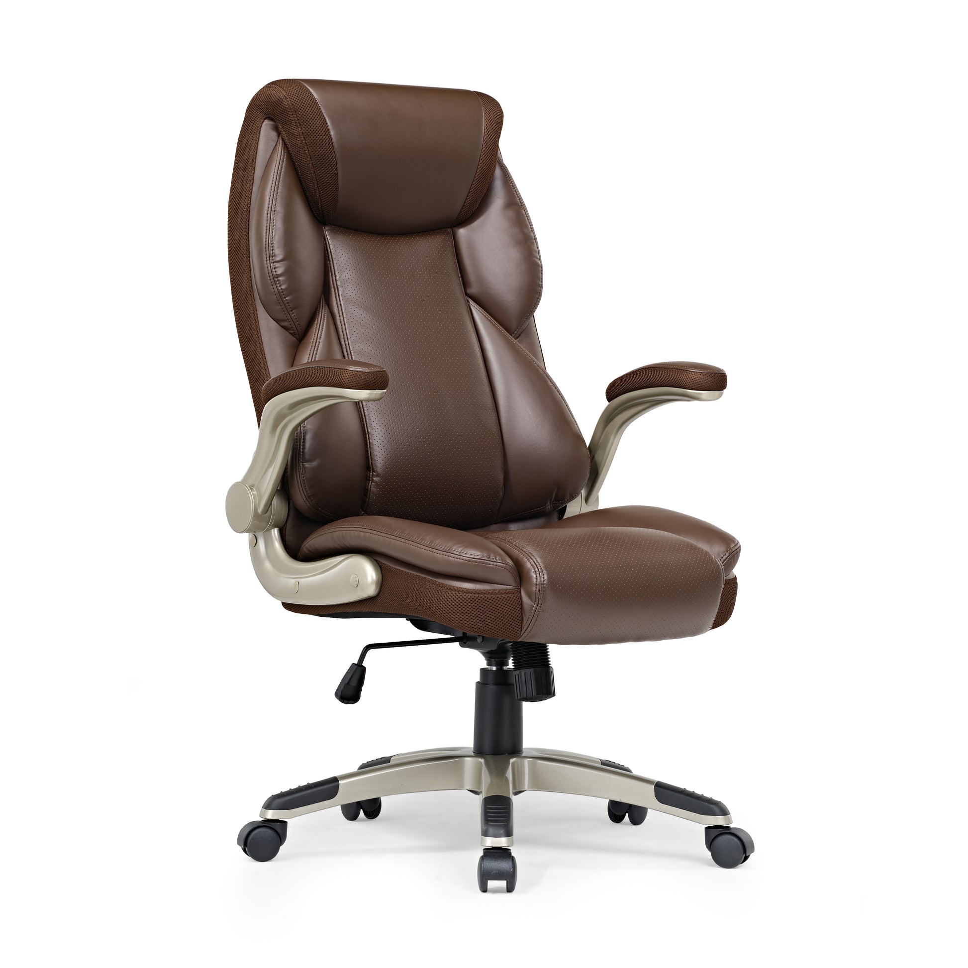 Galene, Home Office Chair, Brown, Breathable cushioned PU Leather Fabric, Front Angled