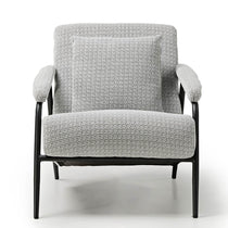 Minimalist Gray Lounge Chair With Black Metal Frame - Modern Living Room Furniture,Front View.